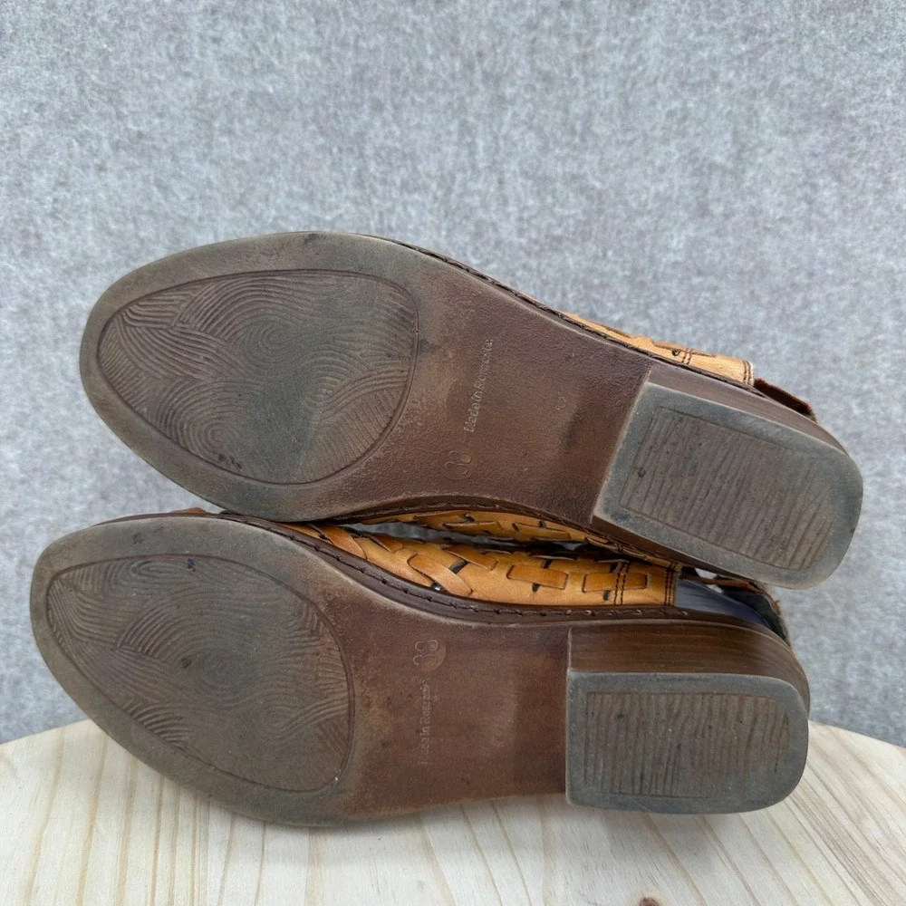 Rieker Woven Leather Slingback Sandals Shoes 7.5 Brown Antistress Scalloped Boho